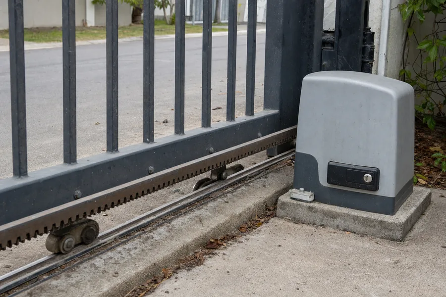 Driveway gate post, hinge and safety hardware in Amarillo, TX